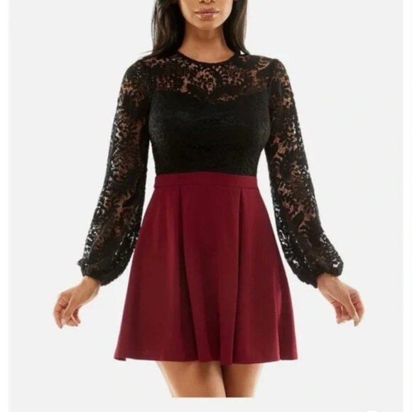 B. Darlin NWT Dress Black‎ Lace Red Skirt Juniors 5/6 Built In Cami - Picture 1 of 8